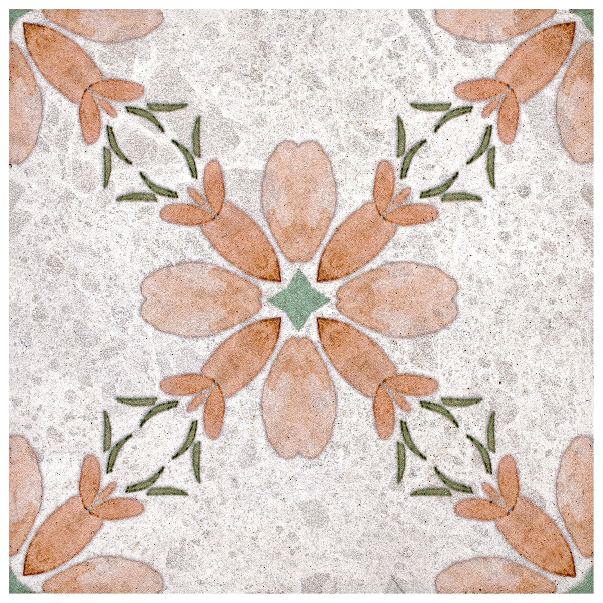 Primrose Coral field tile, top-down product view, 12"×12"×3/8" size. Premium limestone for floors and walls.