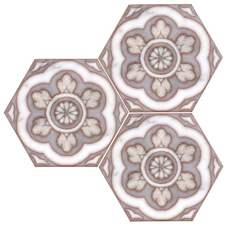 Rosette Camel field tile, product image, 6"×5 3/16"×3/8" size. Premium marble for floors and walls.