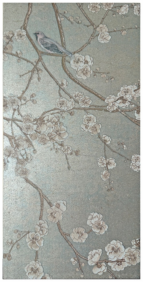 Sakura Blooms Cashmere field tile, top-down product view, 12"×24"×3/8" size. Premium limestone for floors and walls.
