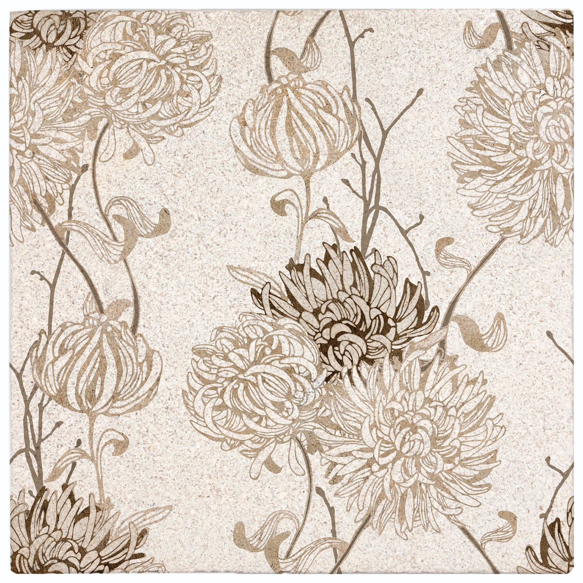 Salinas Camel field tile, top-down product view, 12"×12"×3/8" size. Premium travertine for floors and walls.