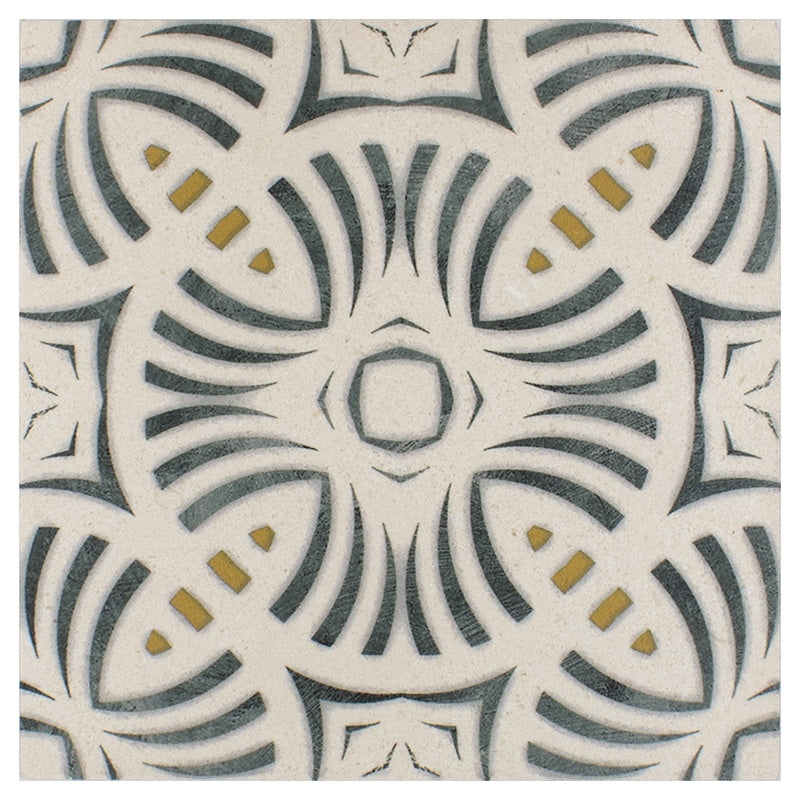 Santos Black field tile, top-down product view, 12"×12"×3/8" size. Premium travertine for floors and walls.