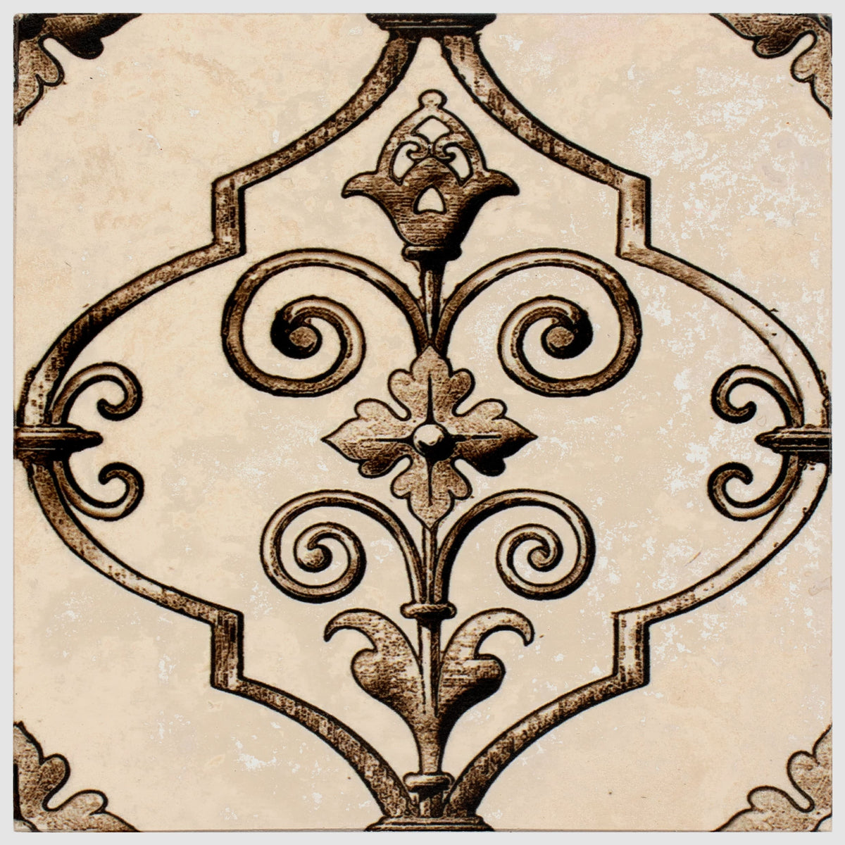 Serenata Cedar field tile, top-down product view, 12"×12"×3/8" size. Premium travertine for floors and walls.