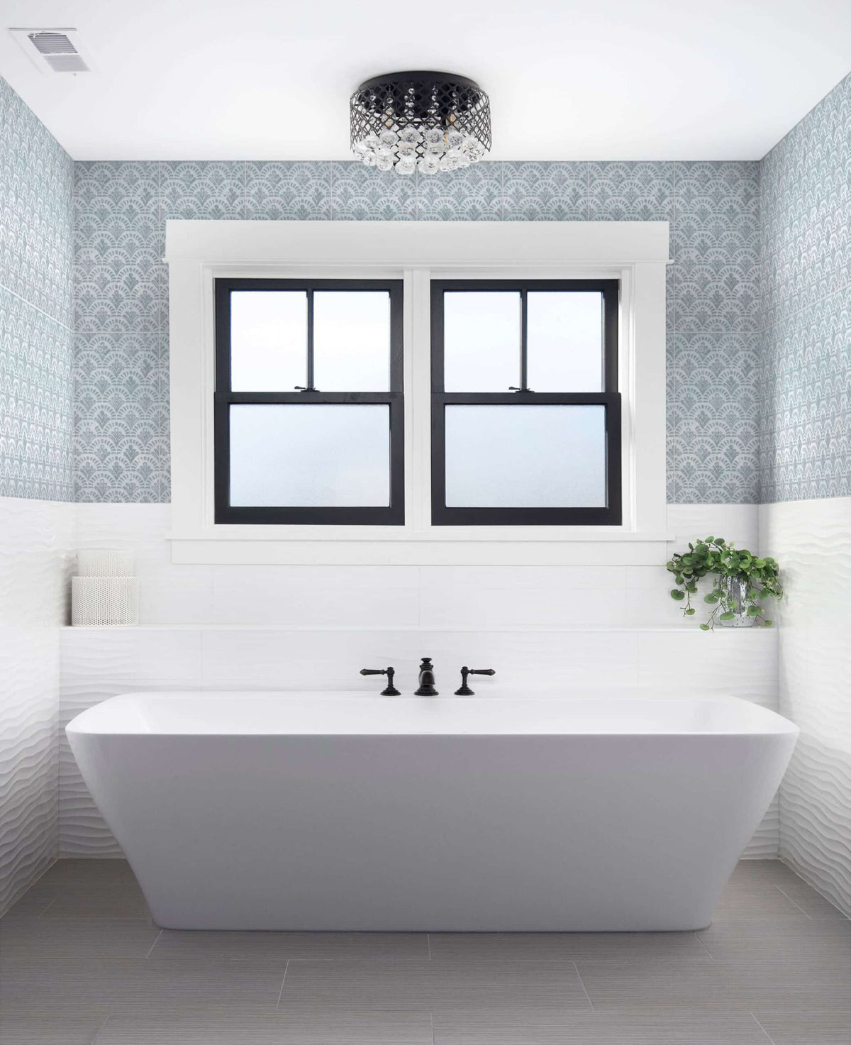 Sookie Almond Milk field tile, lifestyle installation view, 12"×24"×3/8" size. Premium limestone for floors and walls.