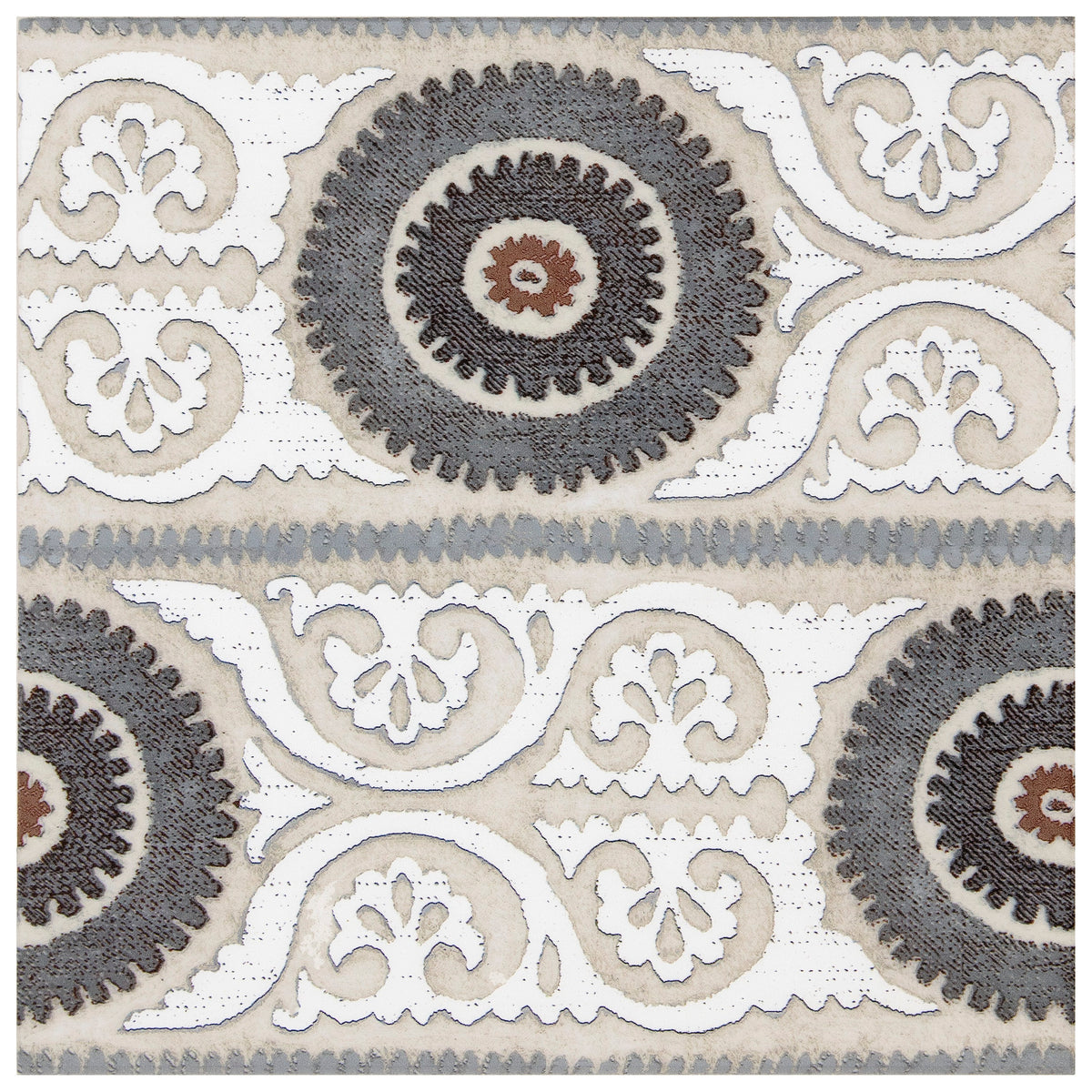 Suzani Blue Mist field tile, alternate product view, 6"×6"×3/8" size. Premium limestone for floors and walls.