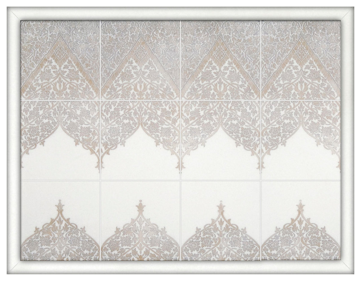 Truly Lace Honey field tile, top-down product view, 6"×6"×3/8" size. Premium travertine for floors and walls.