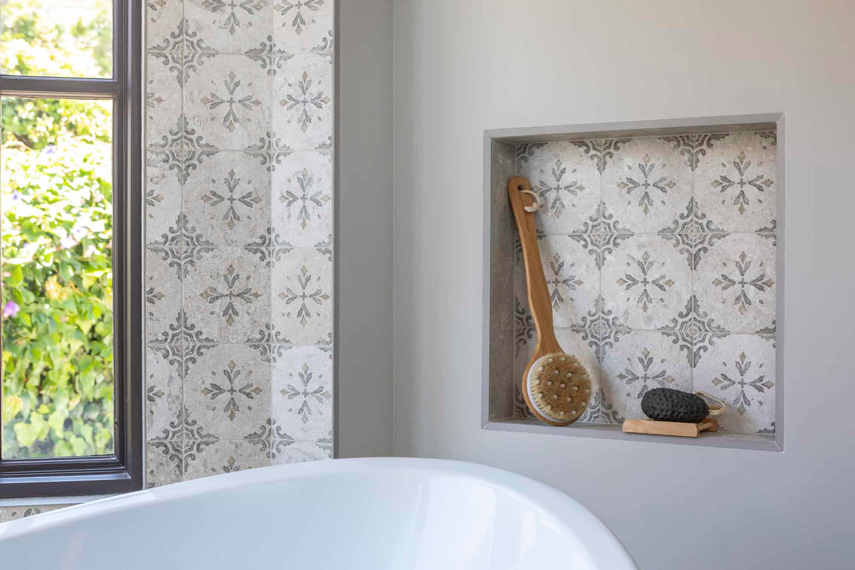 Stone Impressions Crystal honed tile in a room setting — available at Surface Group