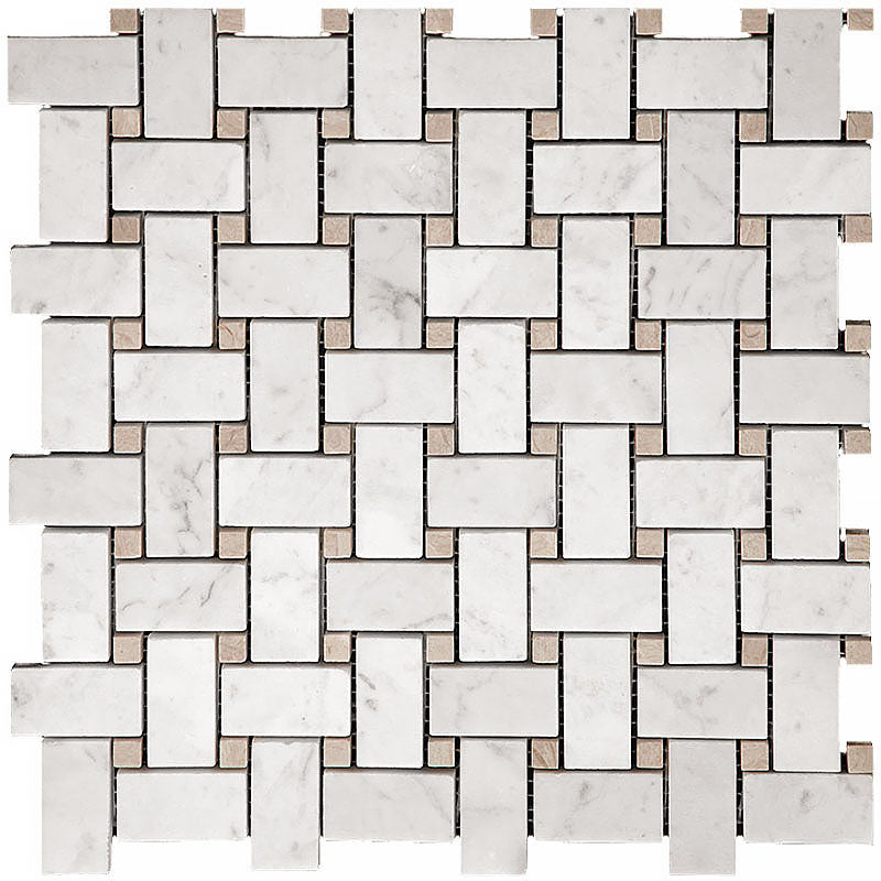 MARBELLA: Plaza Basketweave 1X2 Beige&White Mosaic (12¹⁄₁₆"X12¹⁄₁₆"X⅜" | Polished)