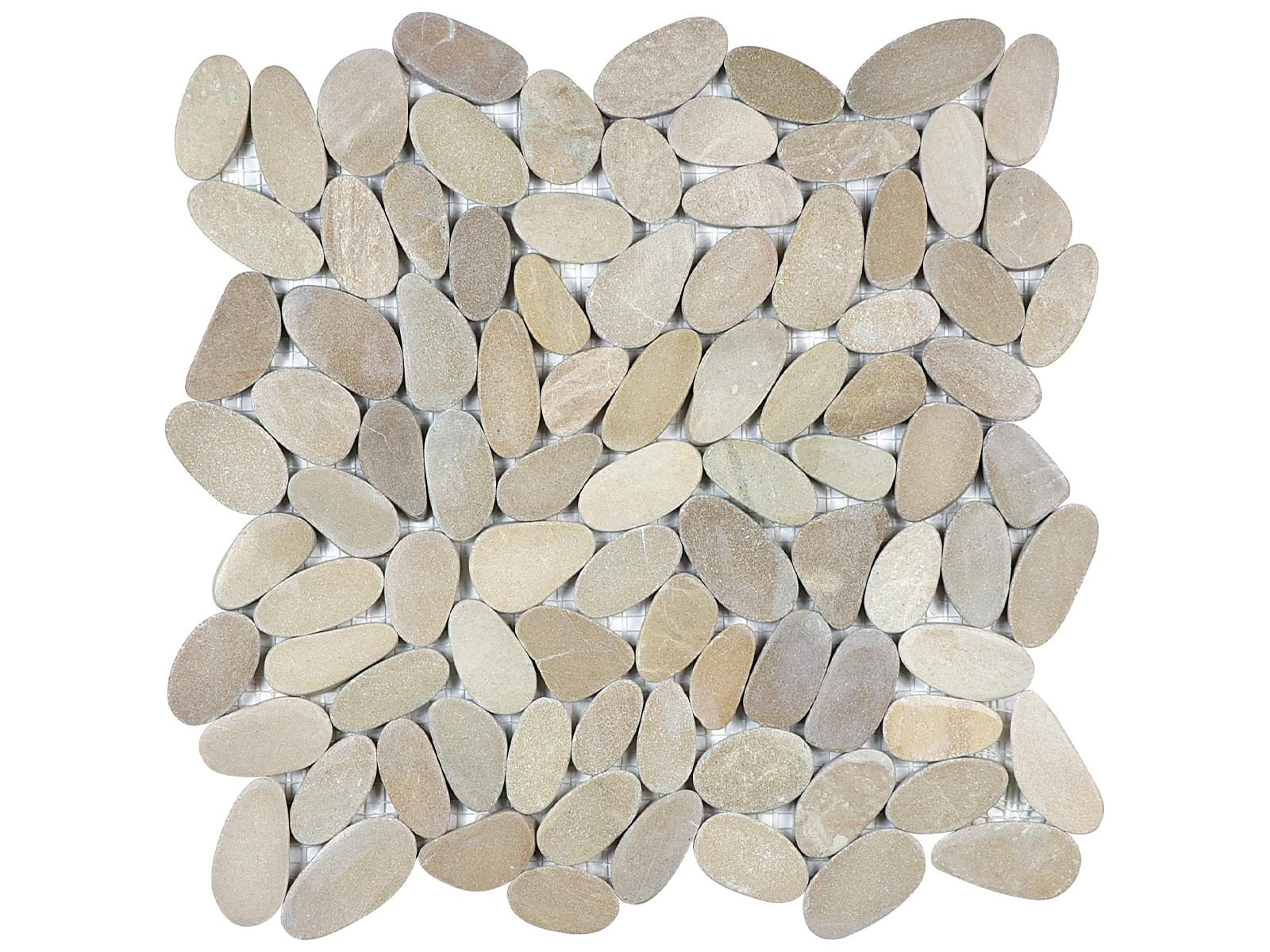 ZEN: Driftwood Tan Flat Pebble Pebble Mosaic (11 13/32"×11 13/32"×5/16" | Matte | Rectified)