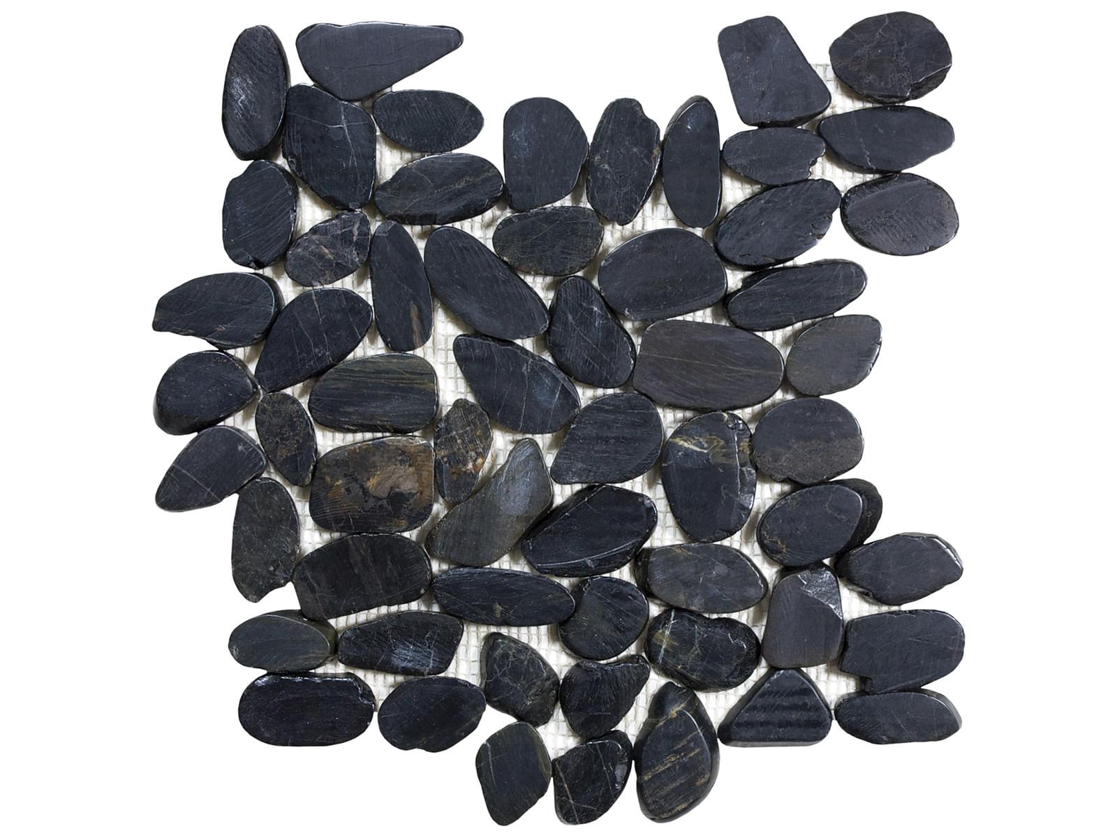 ZEN: Tahitian Black Sand Flat Pebble Pebble Mosaic (11 13/16"×11 13/16"×3/8" | Polished | Rectified)