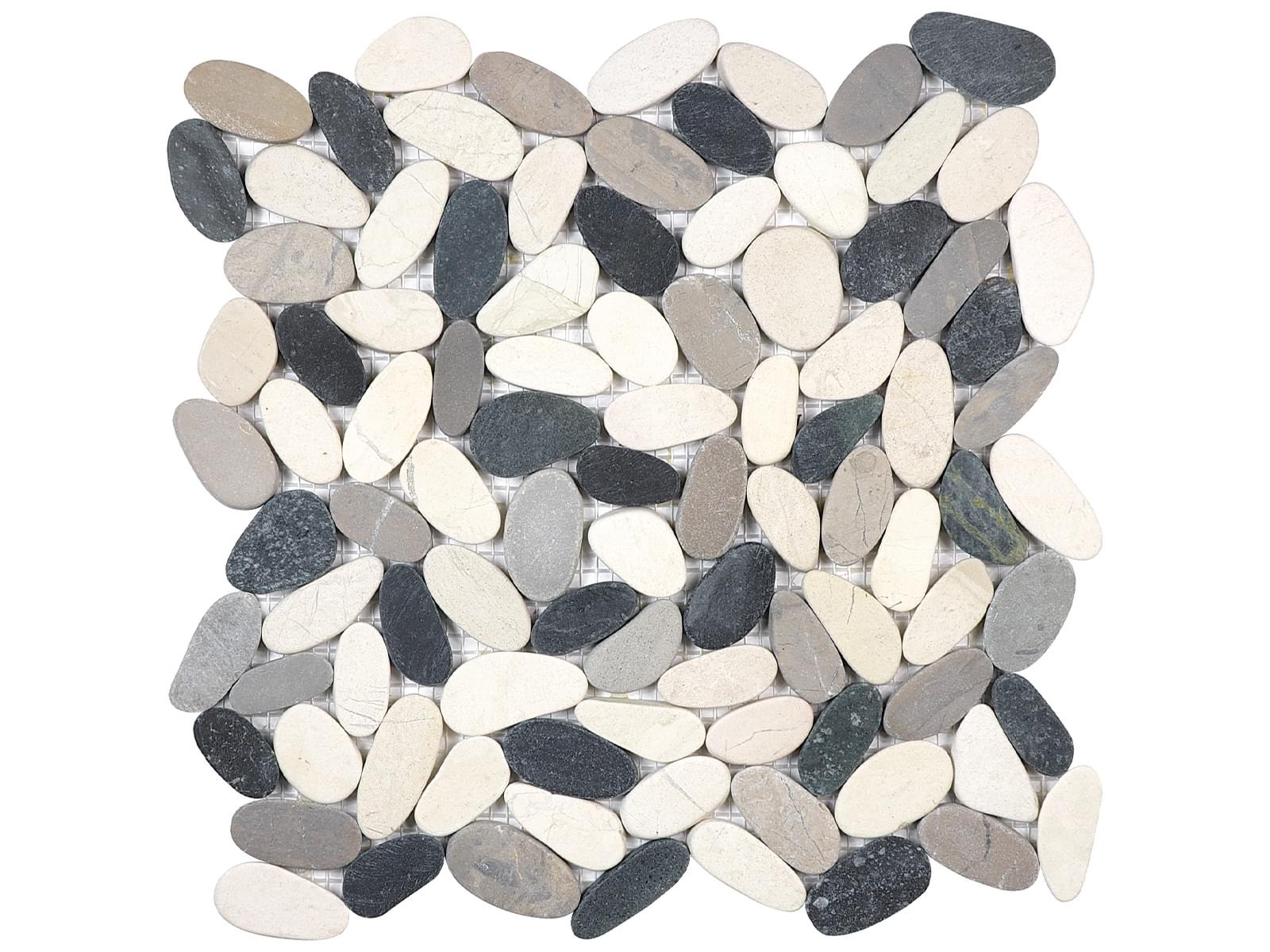 ZEN: Tranquil Cool Blend Flat Pebble Pebble Mosaic (11 13/32"×11 13/32"×5/16" | Matte | Rectified)