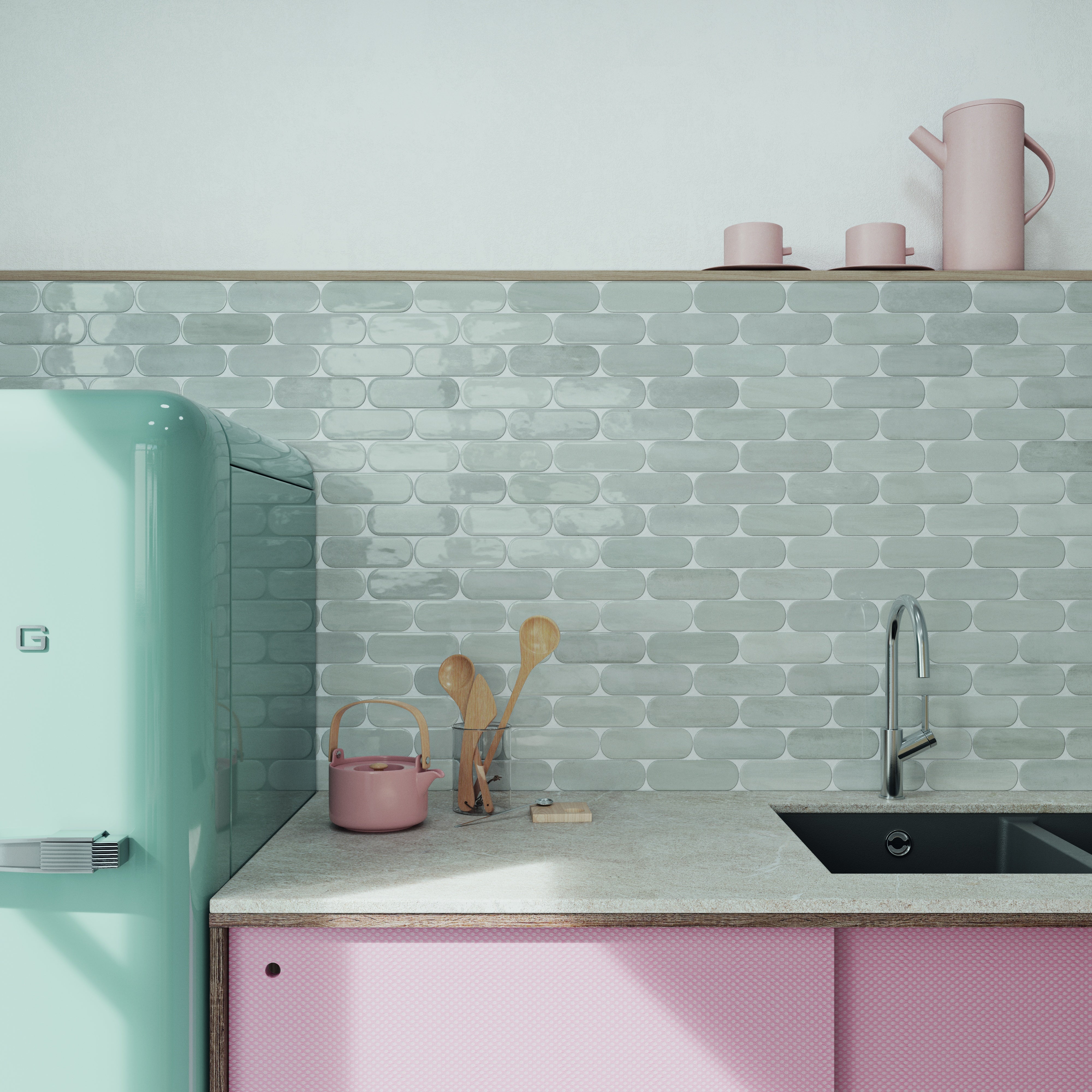 CALEMA: Cloud Oval Field Tile (2"x6.3"x8.5-mm | glossy)