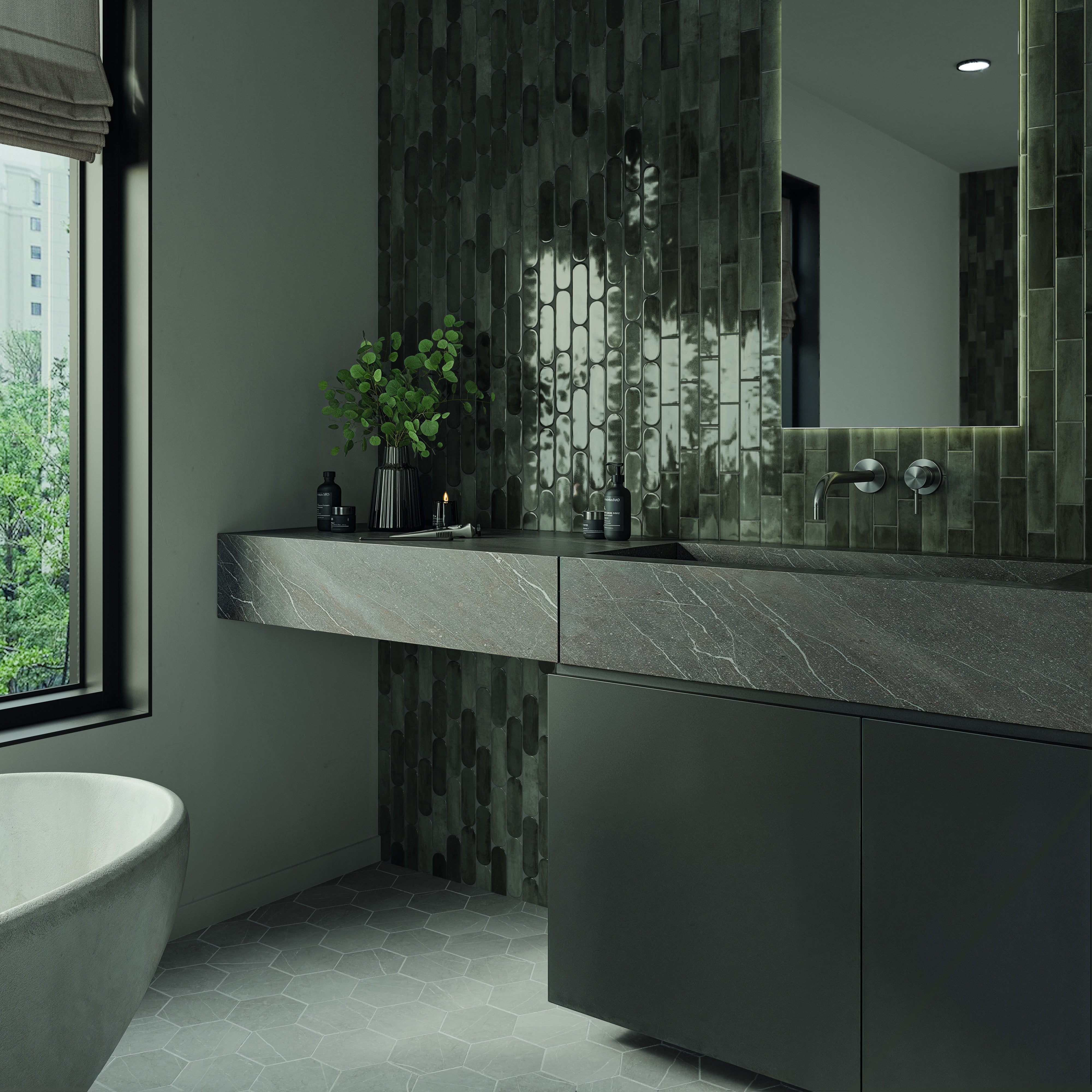 CALEMA: Shadow Oval Field Tile (2"x6.3"x8.5-mm | glossy)