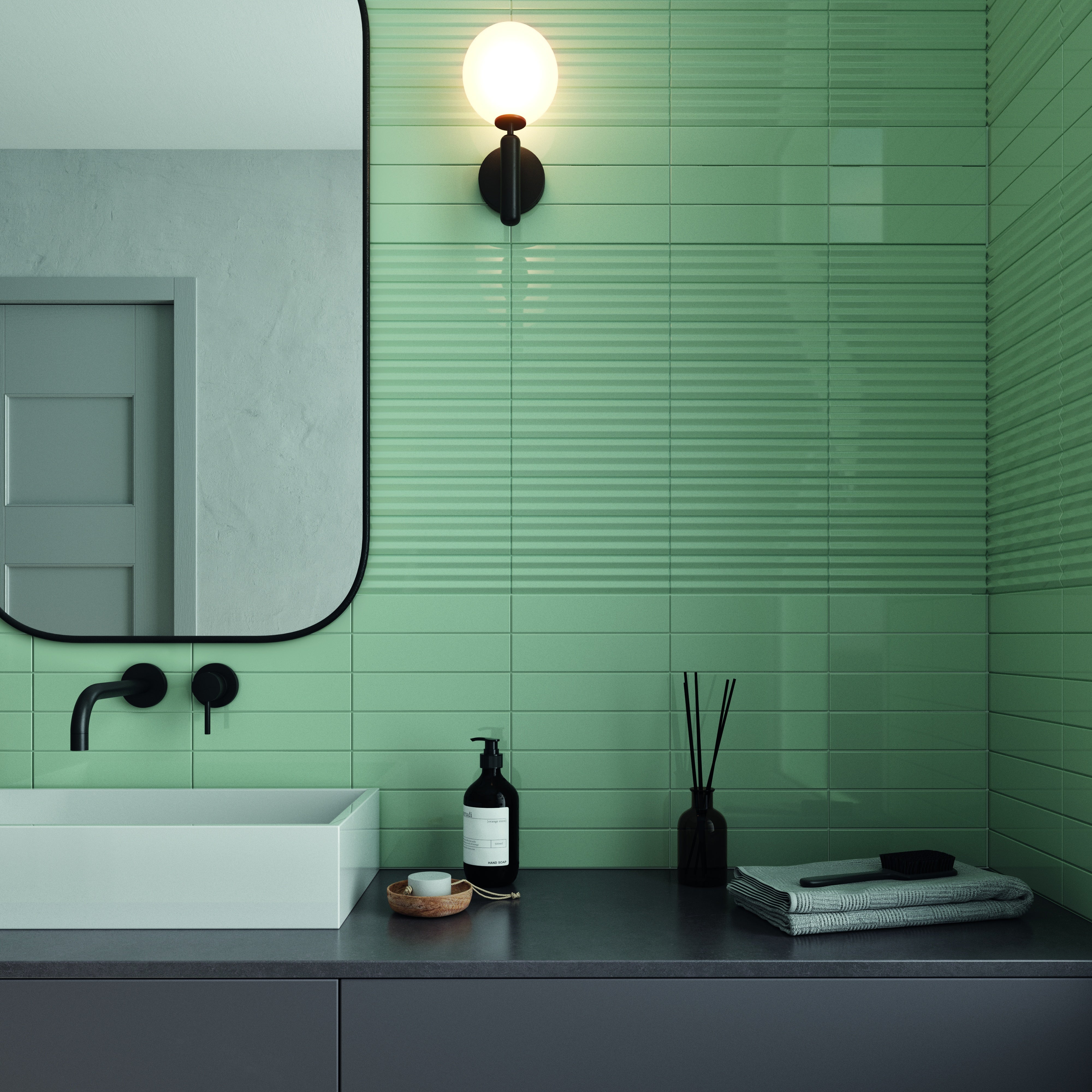 MATCH: Sage Rectangle Field Tile (2.5"x10"x8-mm | glossy)