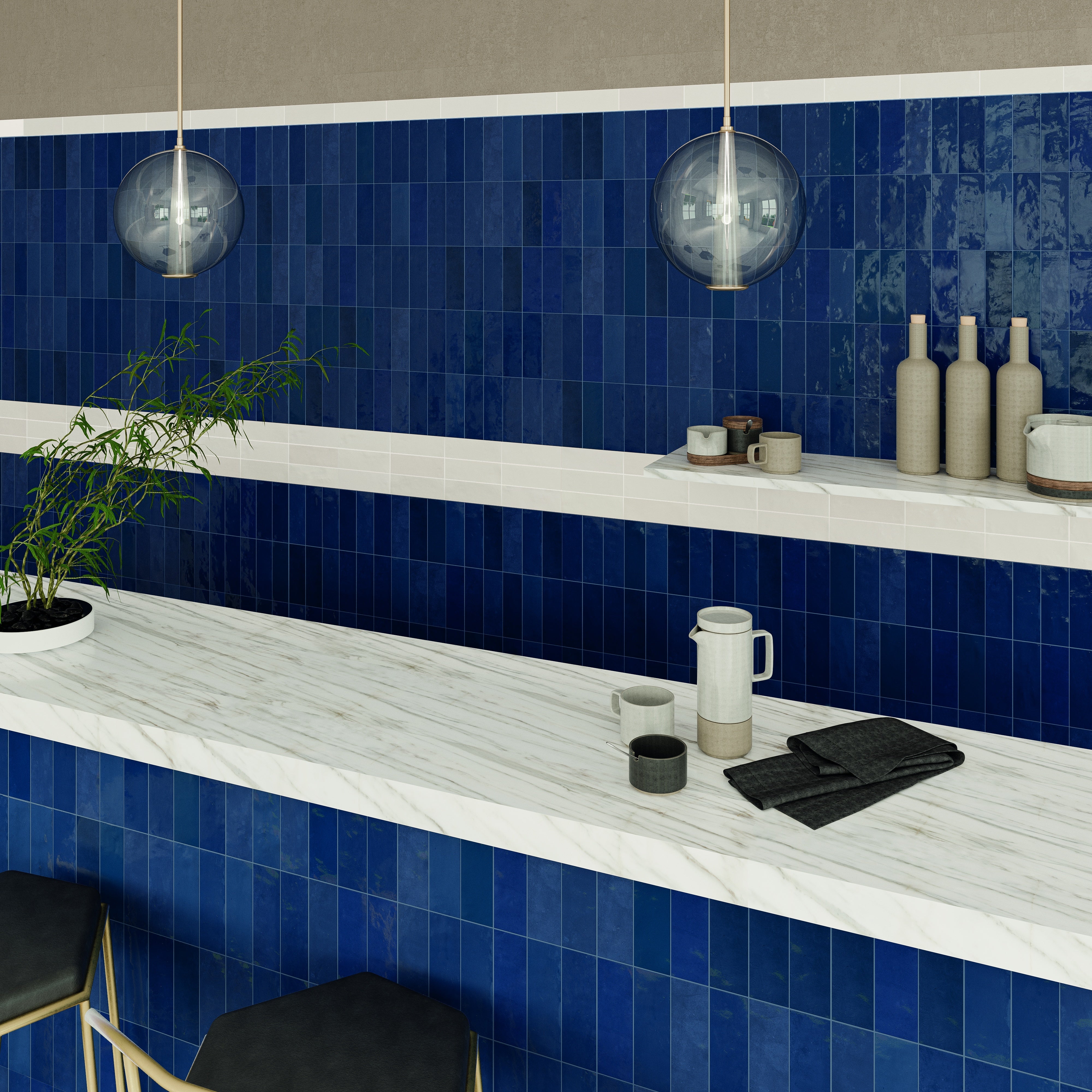 SAFI: Cobalt Rectangle Field Tile (2"x6.3"x8.5-mm | glossy)