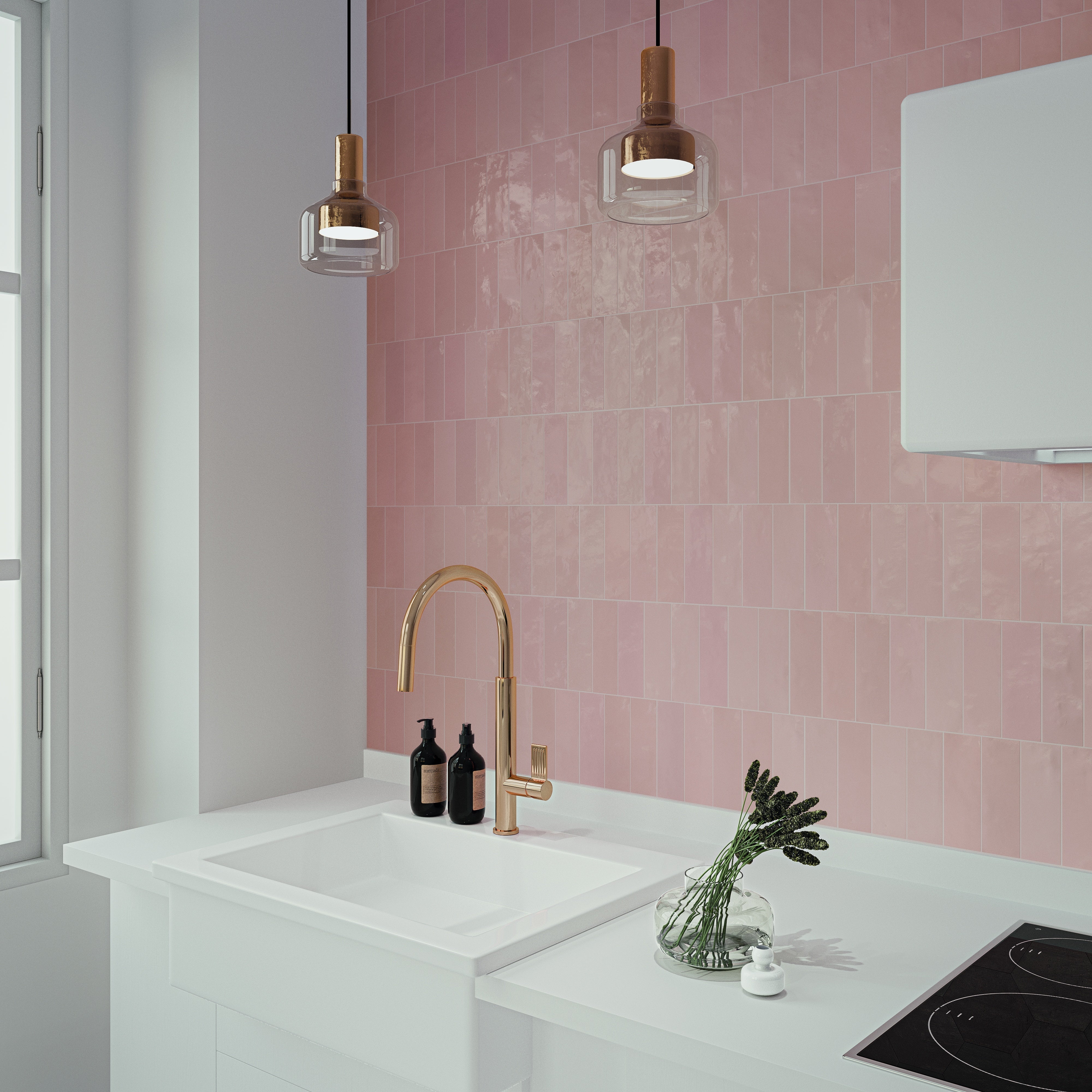SAFI: Pink Rectangle Field Tile (2"x6.3"x8.5-mm | glossy)