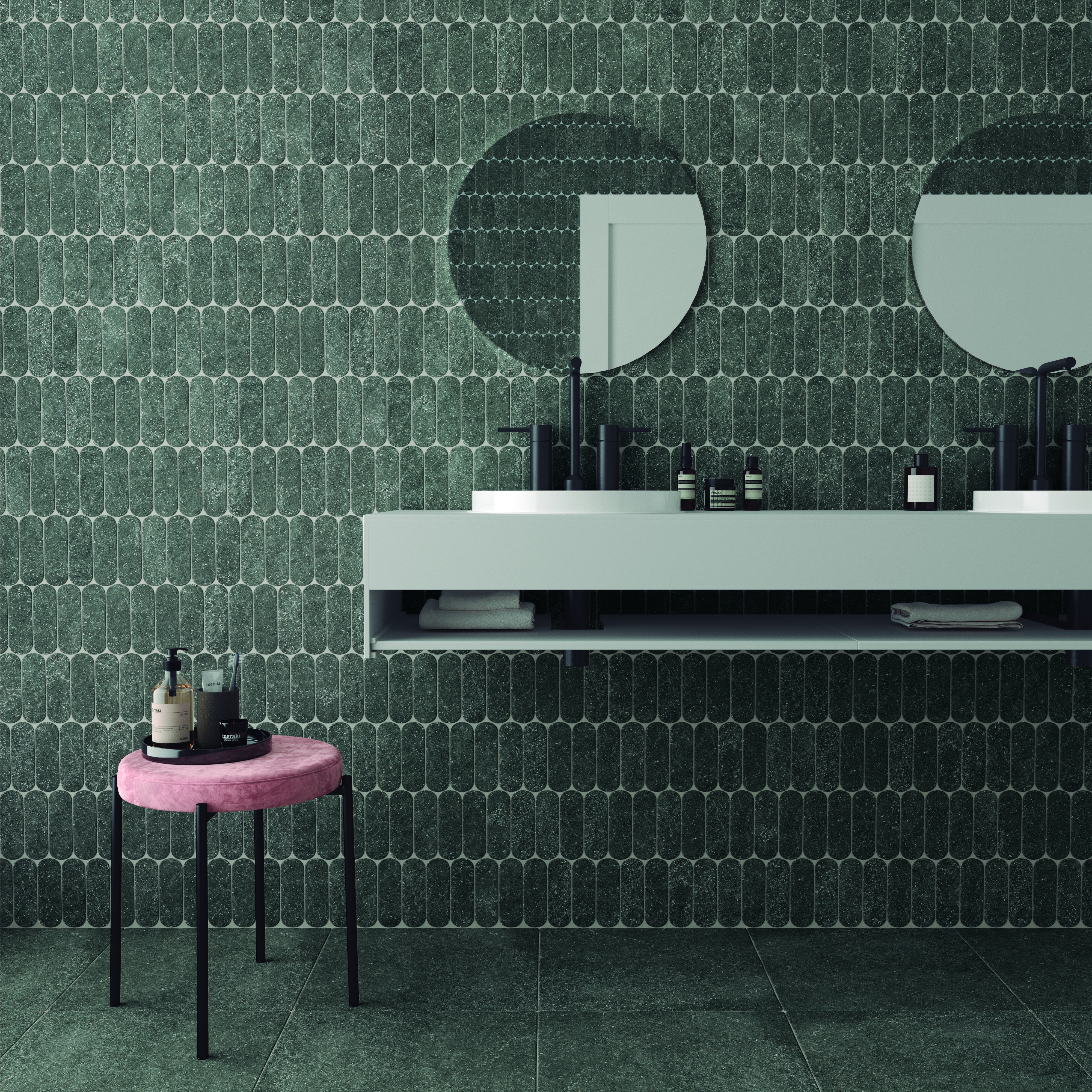 STONE DUST: Teal Om Field Tile (2"x6"x10-mm | matte)