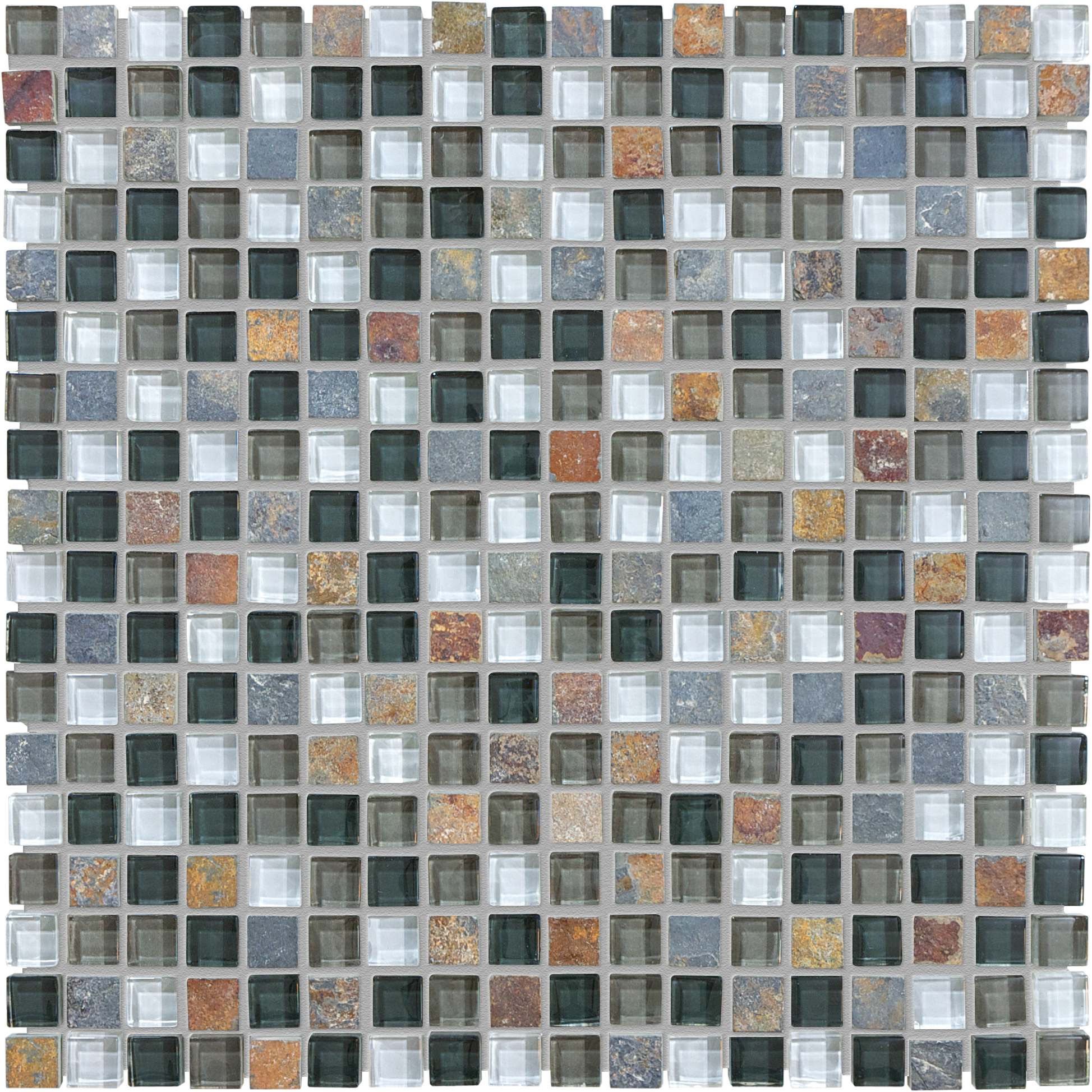 smoky mica straight stack 5_8x5_8-inch pattern multi glass wall mosaic glass slate blend from glass slate anatolia collection distributed by surface group international multi finish multi edge mesh shape