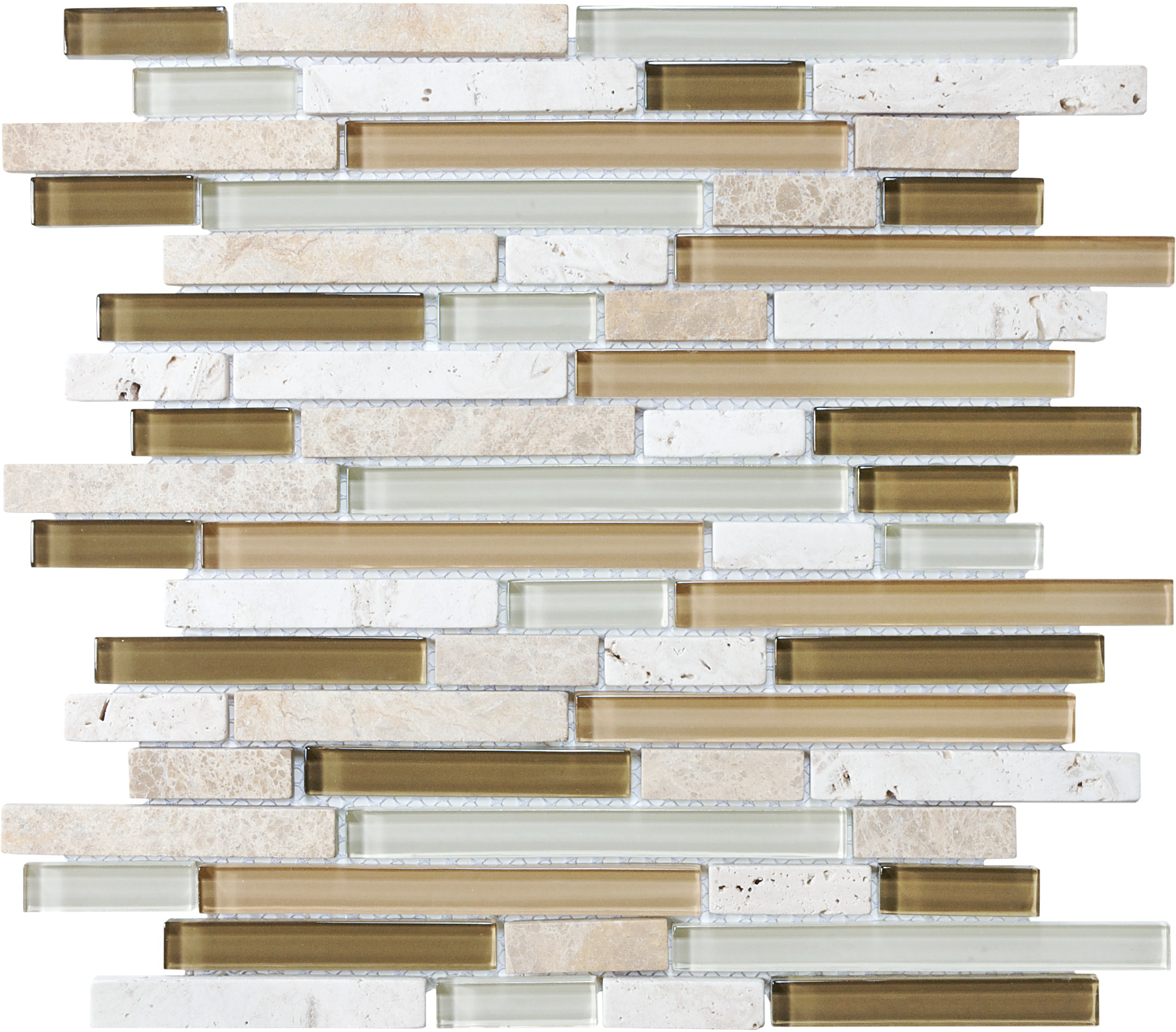 bamboo random strip pattern multi glass wall mosaic glass stone blend from glass stone anatolia collection distributed by surface group international multi finish multi edge mesh shape