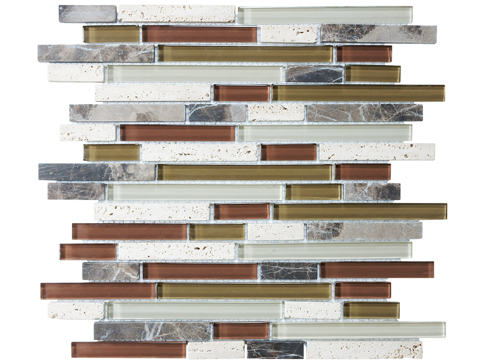 cabernet random strip pattern multi glass wall mosaic glass stone blend from glass stone anatolia collection distributed by surface group international multi finish multi edge mesh shape