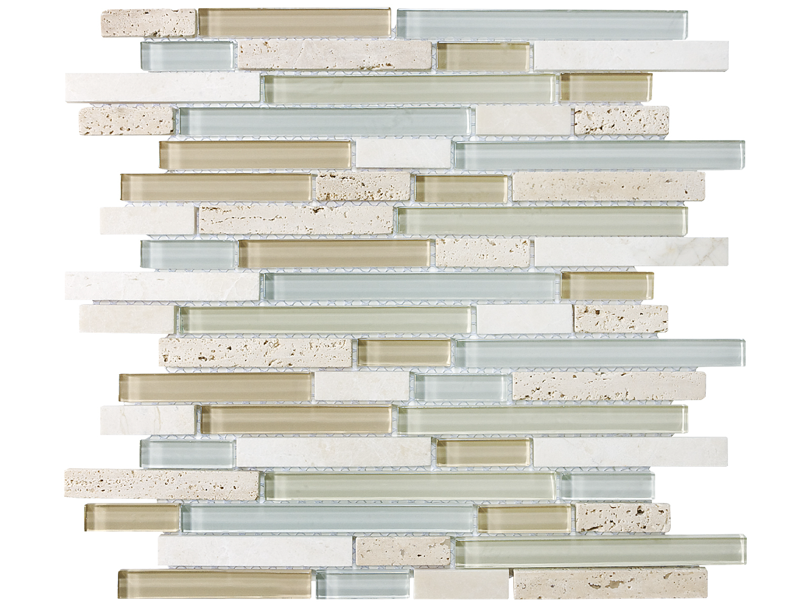 spa glass random strip pattern multi glass wall mosaic glass stone blend from glass stone anatolia collection distributed by surface group international multi finish multi edge mesh shape